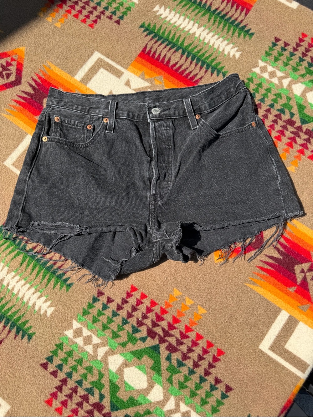 Levi’s 501 Black High-Rise Distressed Denim Shorts